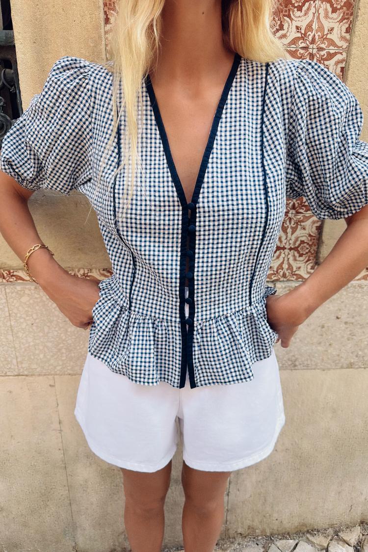 Blusa peplum de cuadros 4