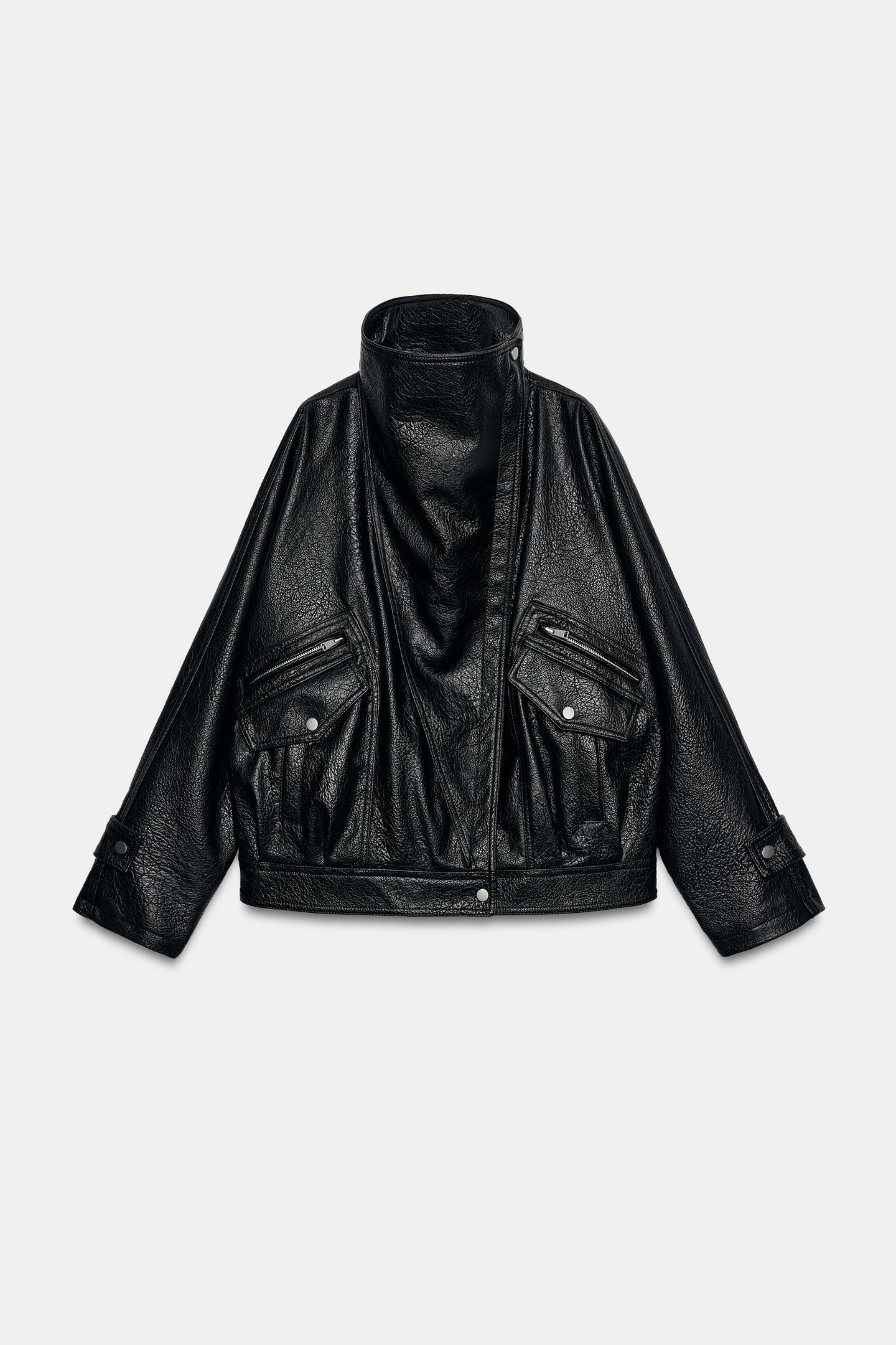 Женская куртка Zara Faux Leather Biker, цвет: Чёрный — фото 8