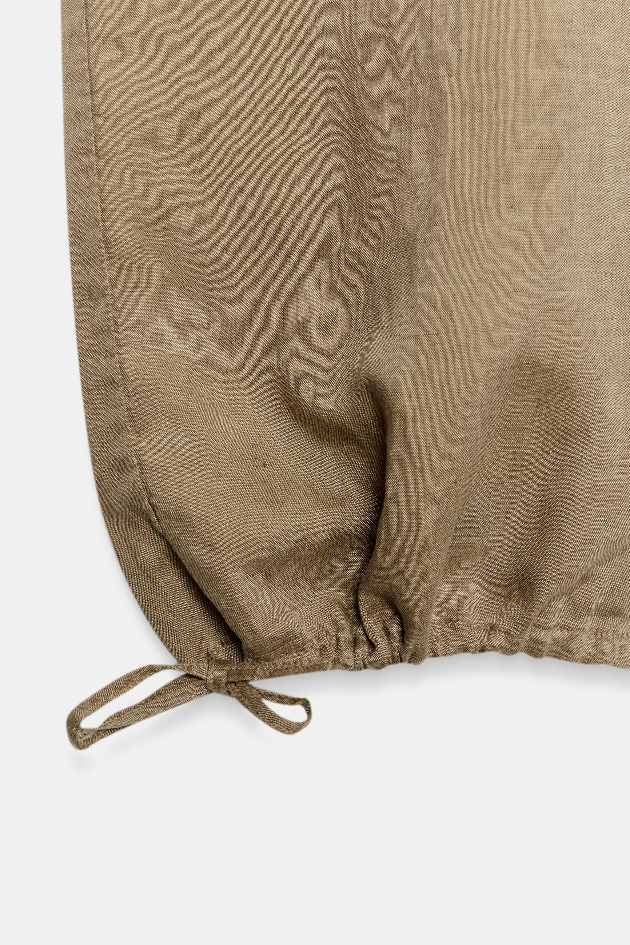 Женские брюки Zara LINEN DRAWSTRING WIDE LEG PANTS — фото 10