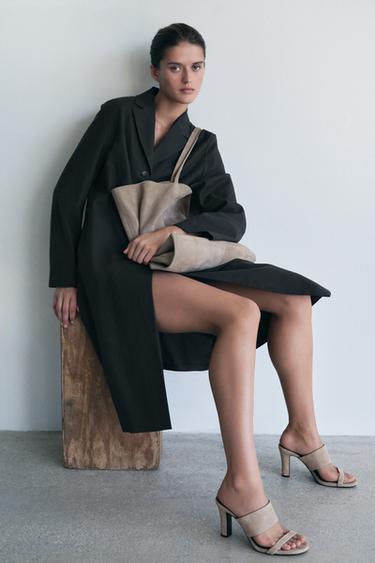 Zara HEELED SUEDE MULES - Beige