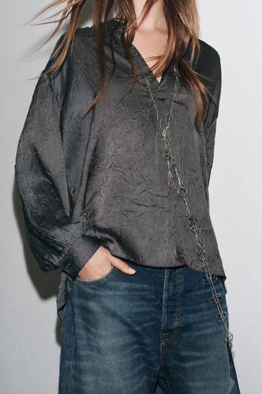 CHEMISE EFFET PLISSÉ ZW COLLECTION - Gris / Naturel de Zara - Image 2