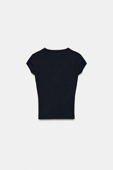 V-NECK T-SHIRT - Charcoal grey by Zara - Image 6