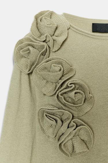 PULL AVEC LAINE FLEURS - Kaki clair de Zara - Image 6