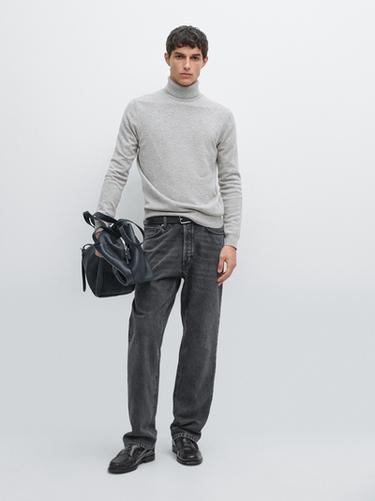 Pull à col montant en maille de laine mélangée - Gris chiné de Zara