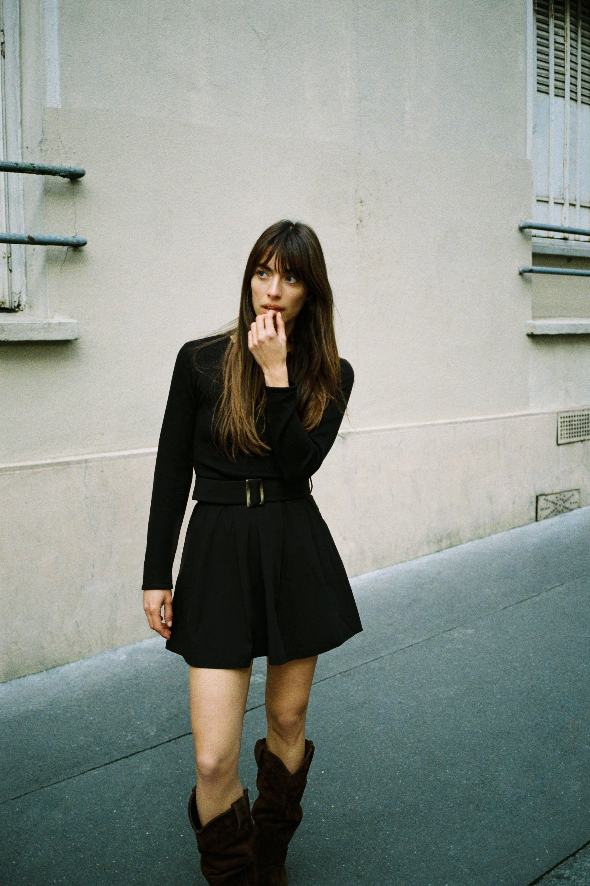 COMBINATION BELTED DRESS - Burgundy | ZARA United States