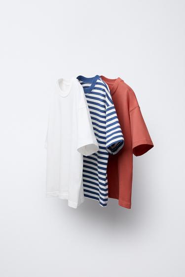 THREE-PACK OF PLAIN AND STRIPED T-SHIRTS - Red by Zara - Image 0