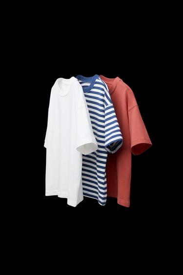 THREE-PACK OF PLAIN AND STRIPED T-SHIRTS - Red by Zara