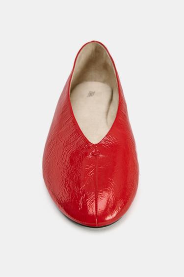 LEATHER BALLET FLATS - Red by Zara - Image 5