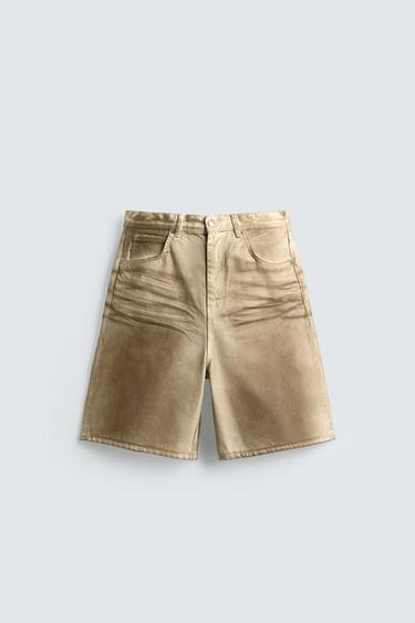 FADED PRINT BAGGY FIT BERMUDA SHORTS - camel by Zara