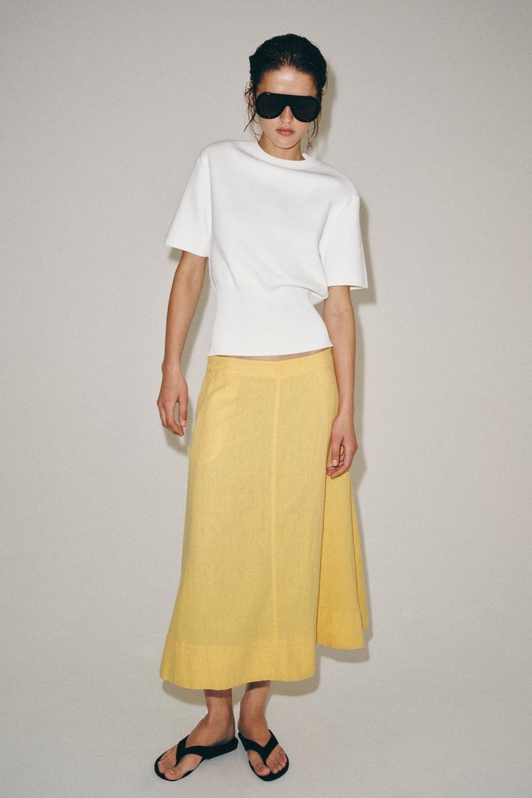 Falda midi con lino zw collection