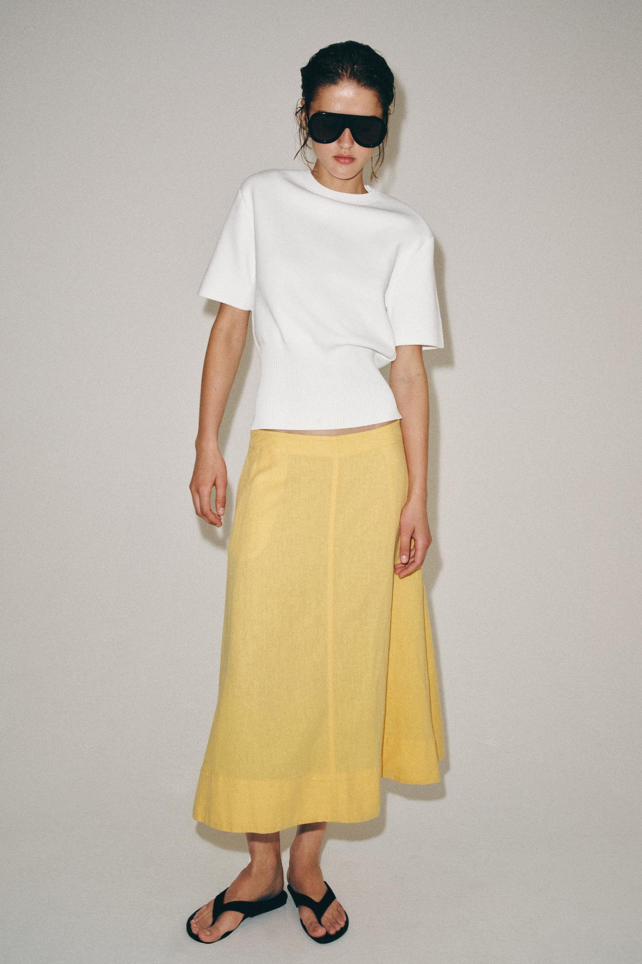 ZW COLLECTION LINEN BLEND MIDI SKIRT — Light yellow