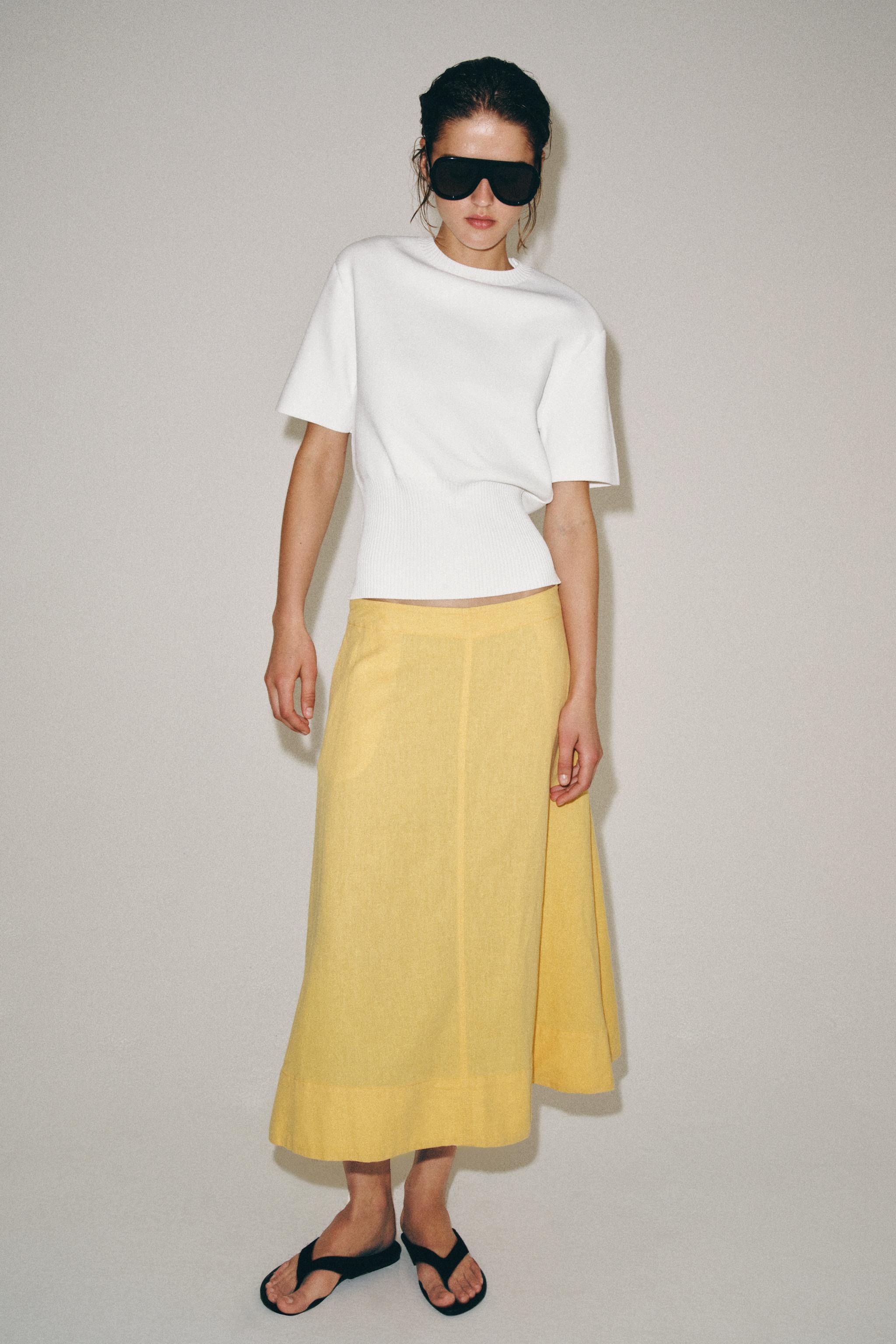 Женские юбки Zara ZW COLLECTION LINEN BLEND MIDI SKIRT — фото 2