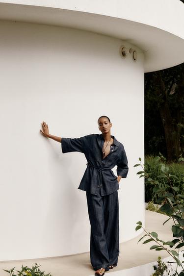 LINEN BLEND SAFARI SHIRT - Indigo by Zara - Image 0