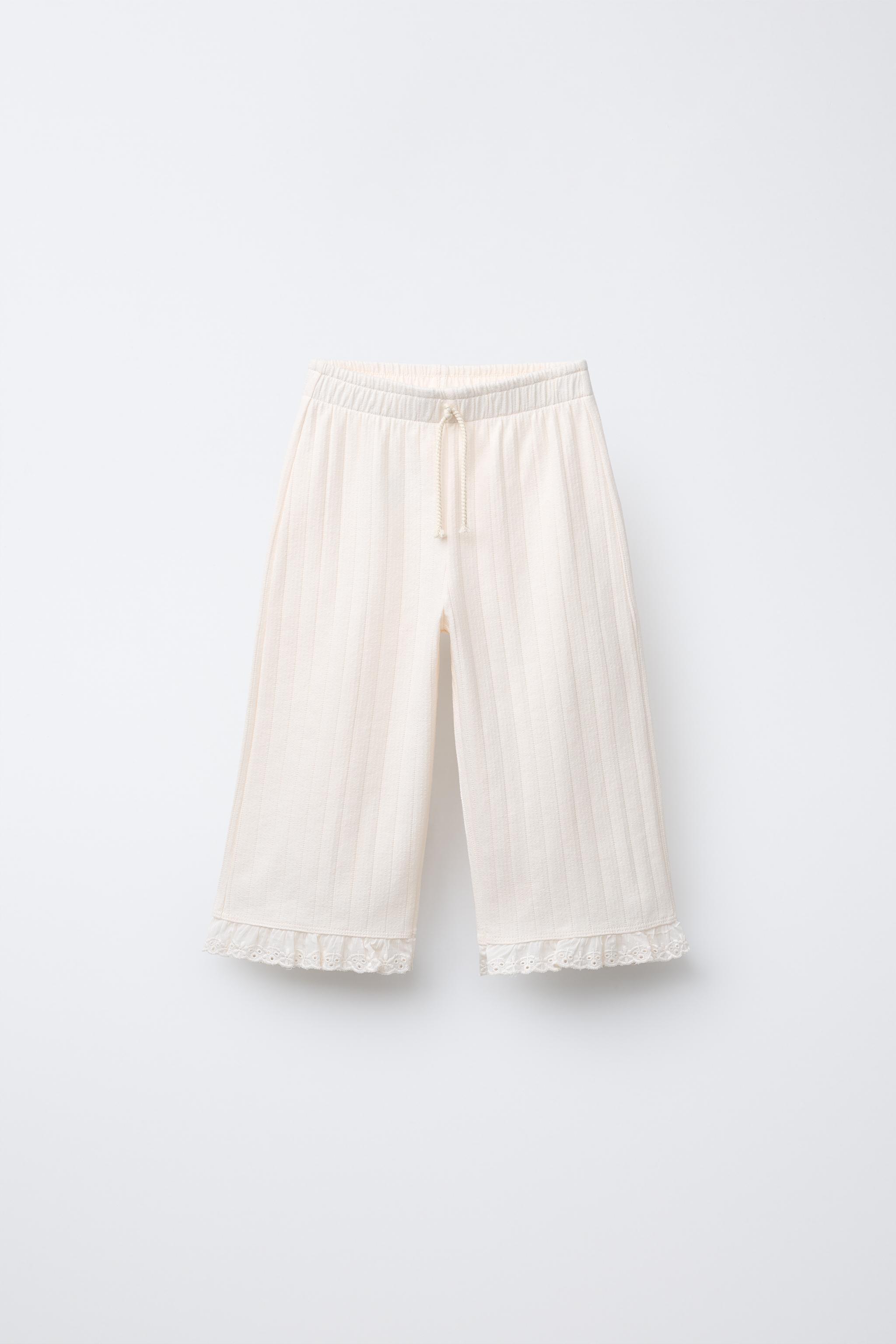 パンツ Eaphi cotton lace patchwork pants / ecru STRAIGHT-LEG PATCHWORK PANTS WITH SWISS EMBROIDERY - Beige