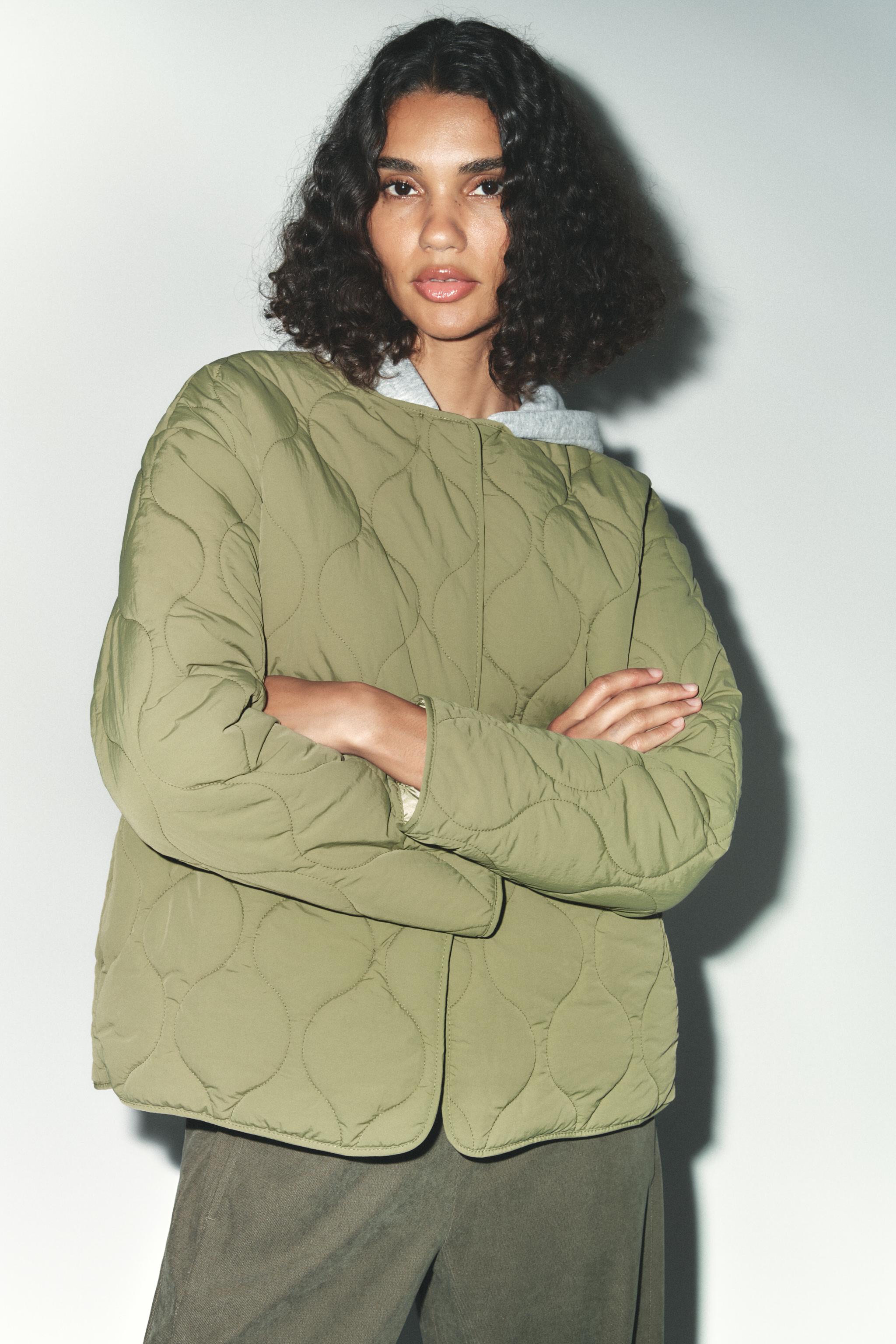 きなこ HOODED PADDED JACKET - Khaki | ZARA New Zealand