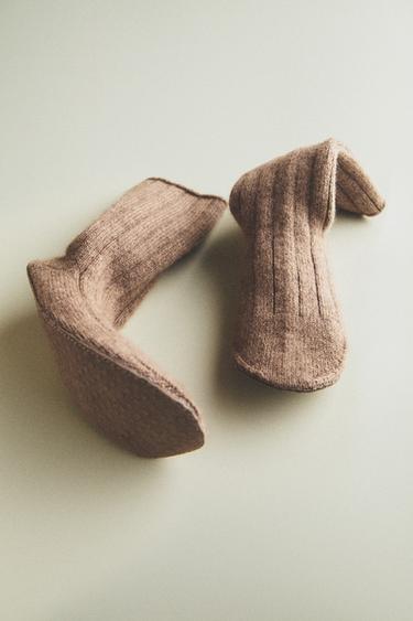 KIDS' CASHMERE SOCKS WITH LEATHER SOLE - Sand Brown by Zara - Image 6