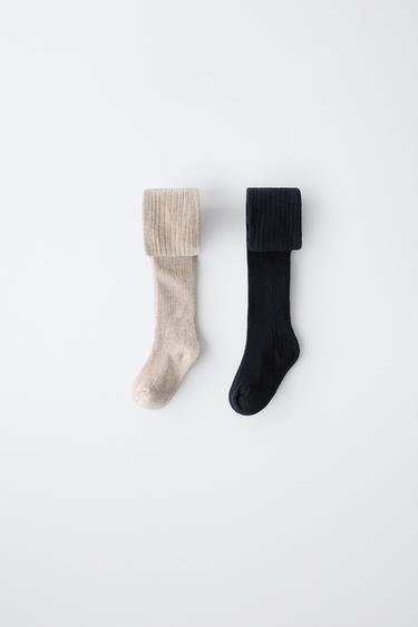 2-PACK OF RIBBED TIGHTS - Beige / Navy by Zara