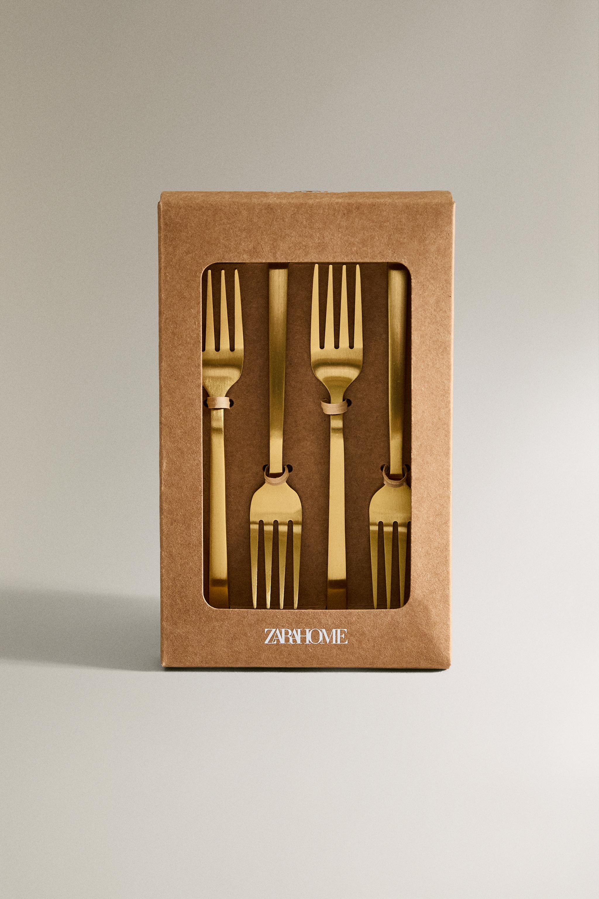 PACK OF GOLD STEEL DESSERT/BRUNCH FORKS (PACK OF 4) - Gold | ZARA