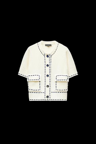Zara TOPSTITCH CARDIGAN - White - Image 0