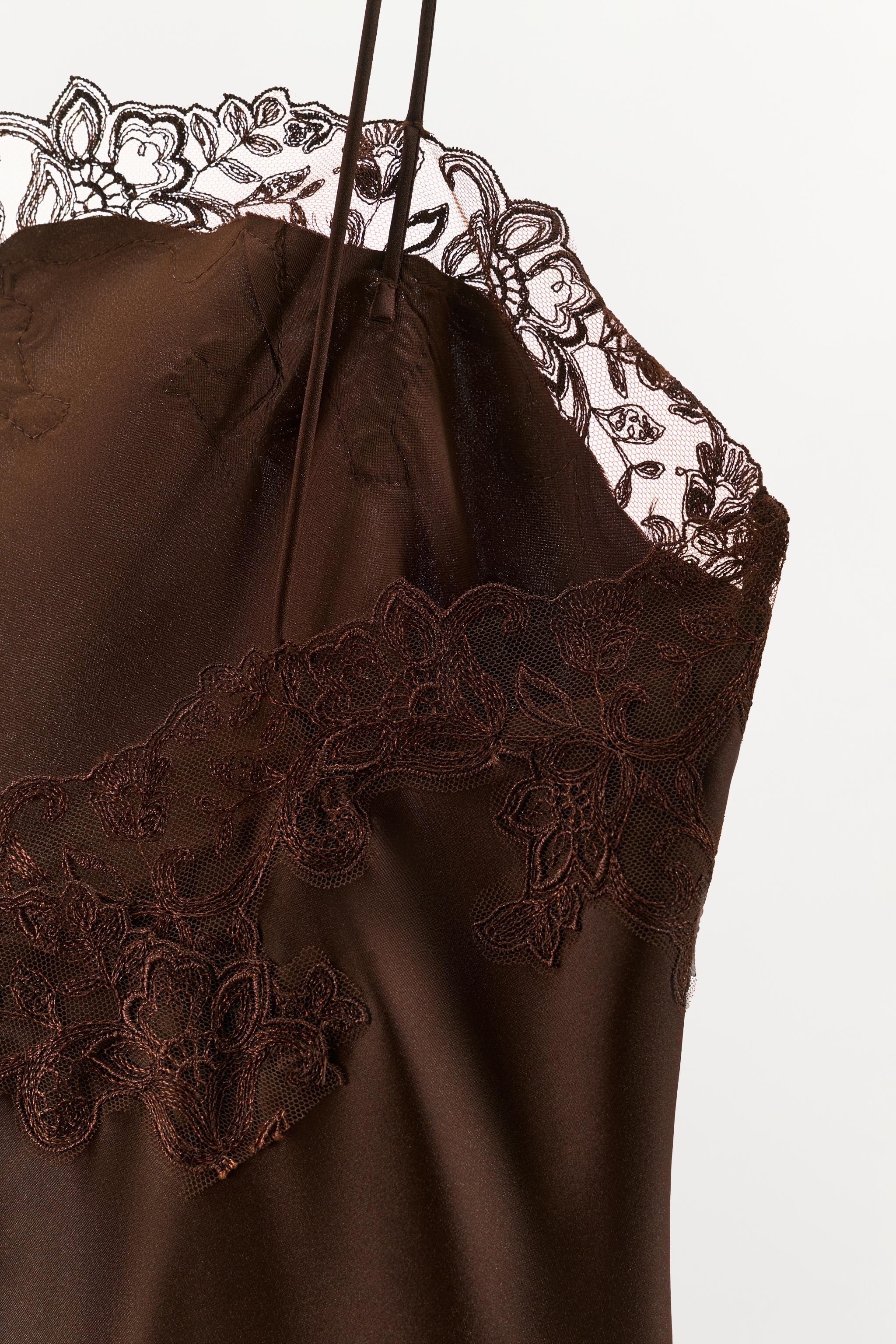 SATIN EFFECT LACE MIDI DRESS - Brown | ZARA United States SATIN EFFECT LACE MIDI DRESS - Brown | ZARA United States