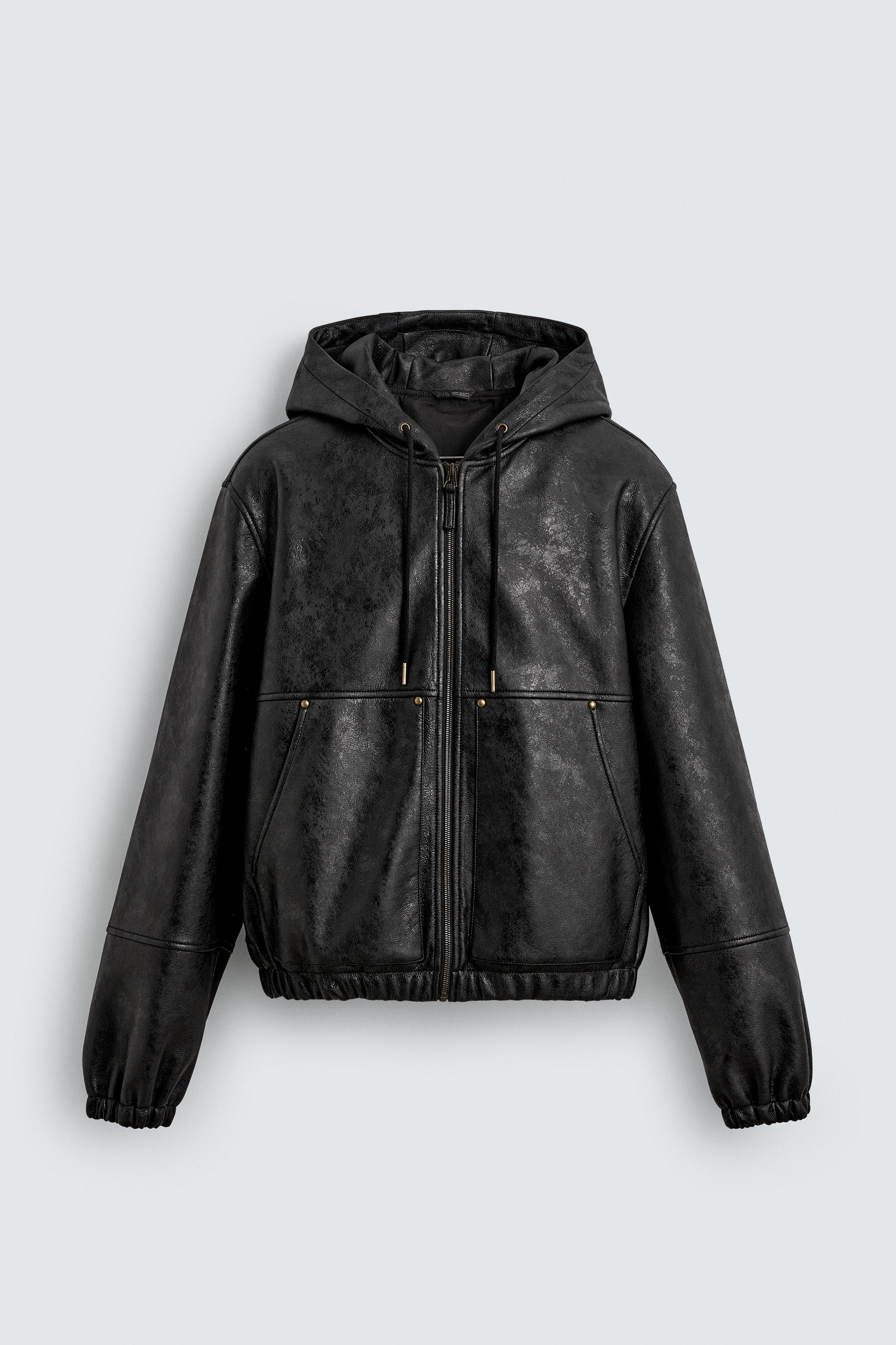 ジャケット・アウター hooded real leather jkt y2k black grunge Oversized Black PU Leather Hoodie – Unisex Y2K Streetwear Jacket