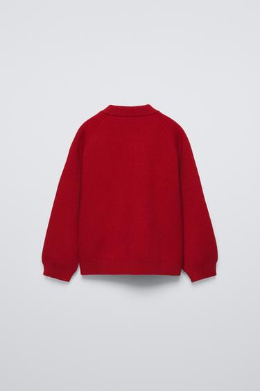 KNITTED BOMBER JACKET WITH BOW - Red by Zara - Image 1