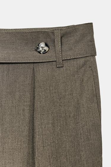 Zara PLEATED BELTED PANTS - Khaki marl