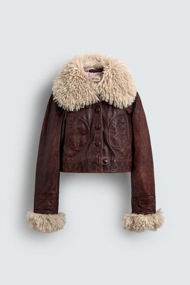 ÁO KHOÁC DA PHỐI LÔNG HARRY LAMBERT FOR ZARA X DISNEY - Màu nâu từ Zara