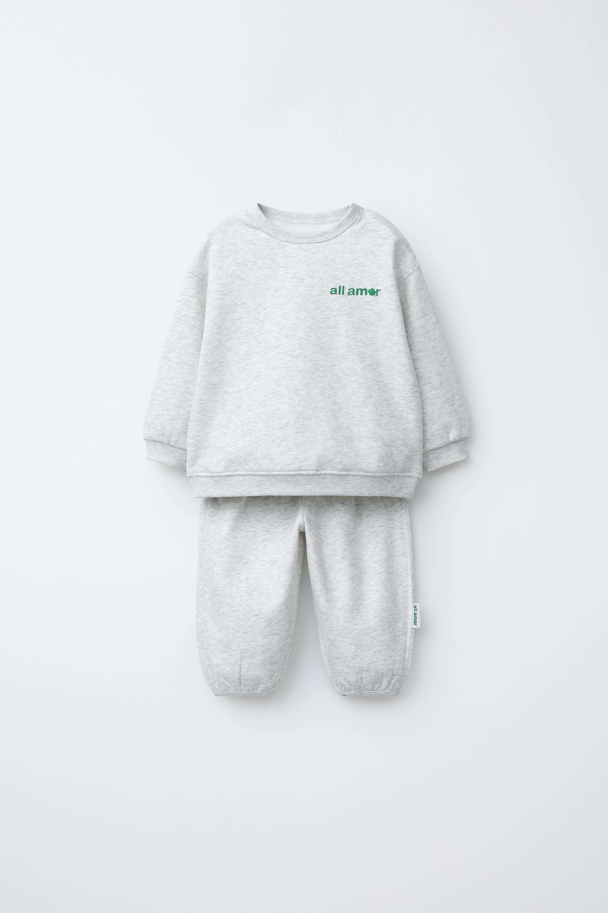 テキストスウェットシャツ＆パンツセット - グレーマール | ZARA Japan