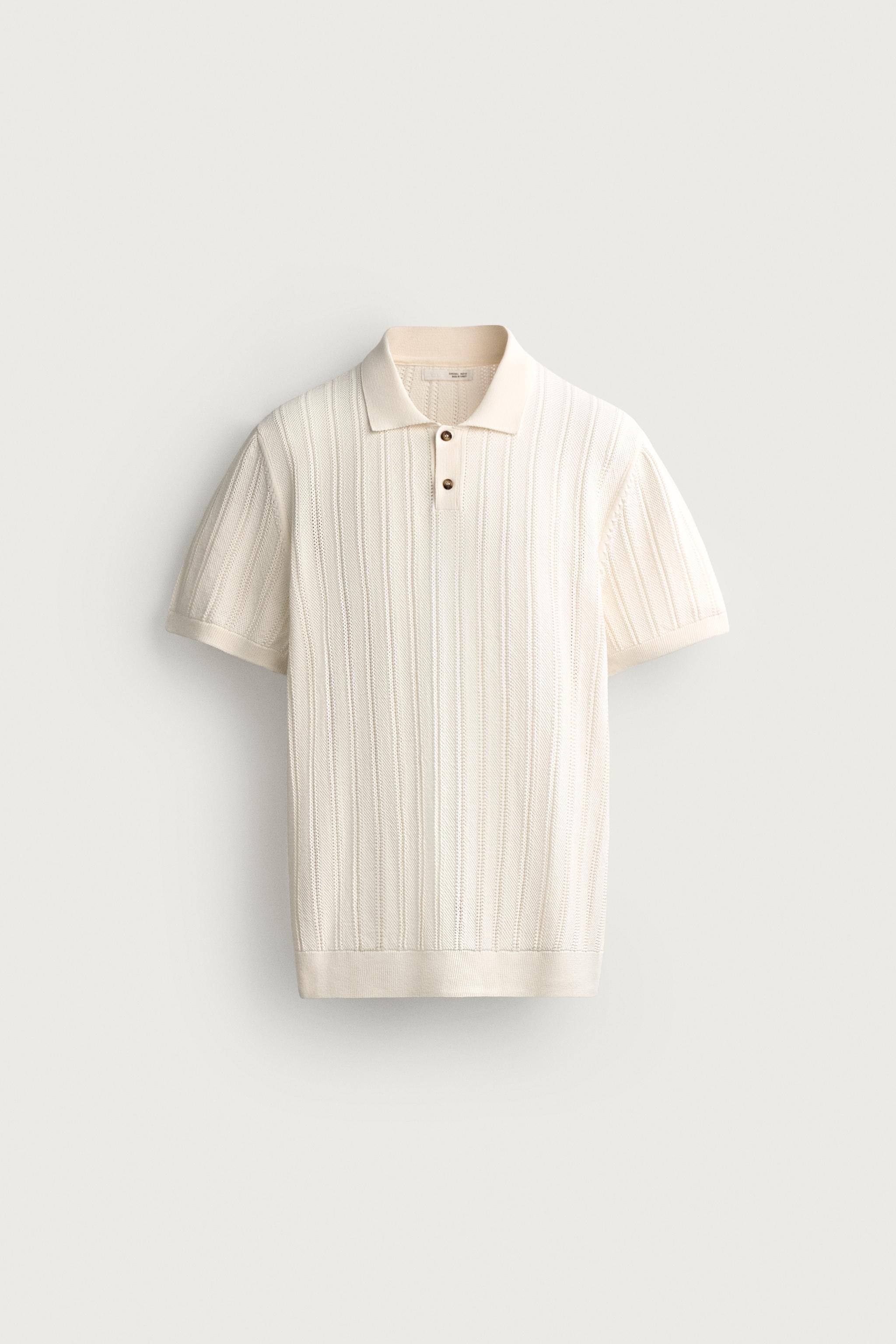 OPEN-KNIT TEXTURED POLO — White