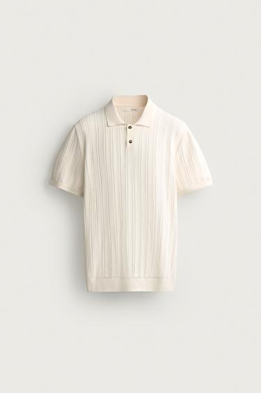 OPEN-KNIT TEXTURED POLO SHIRT - White by Zara