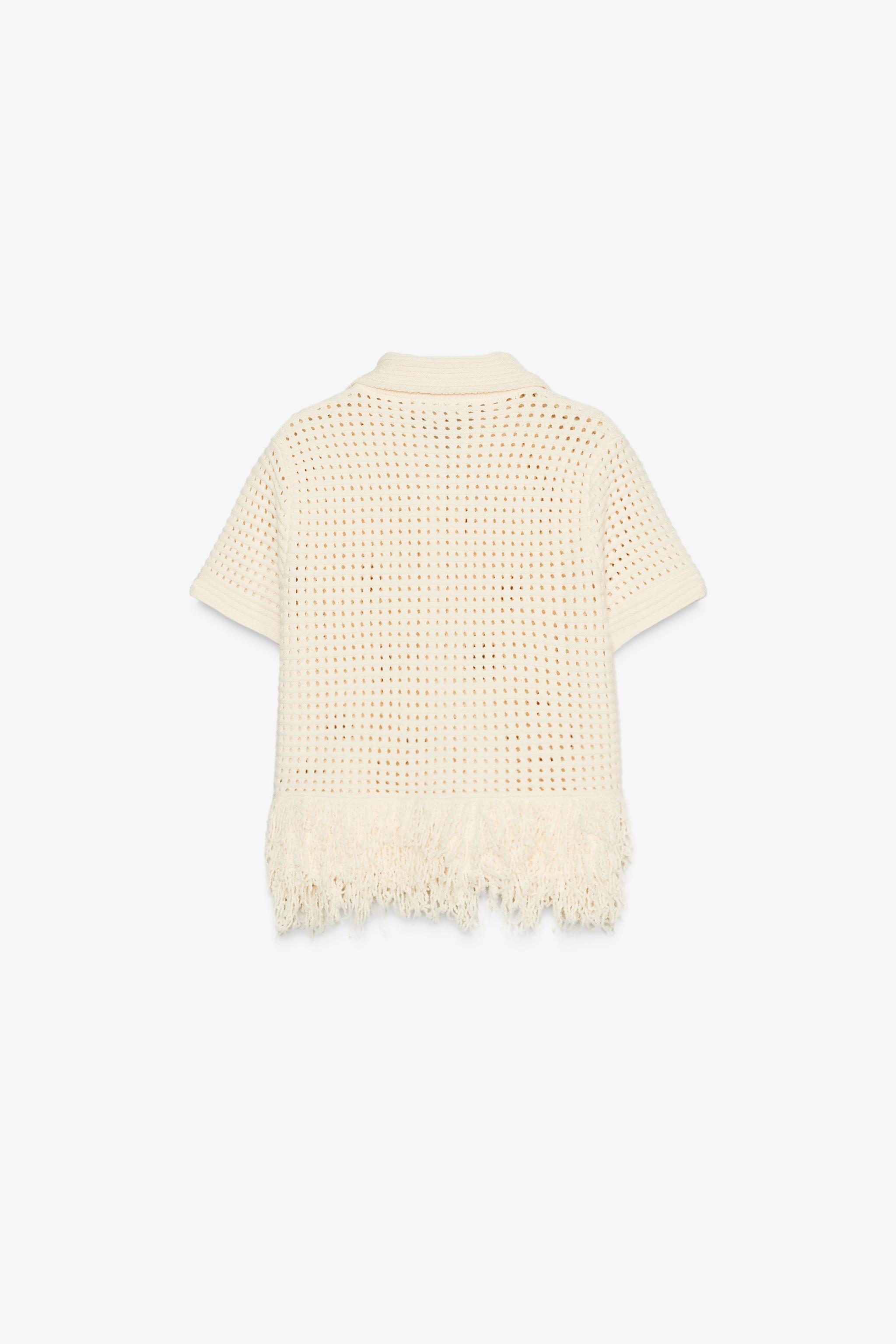 ZARA フリンジ付きチェックニットジャケット　M FRINGE CHECK KNIT JACKET - Navy blue | ZARA United States