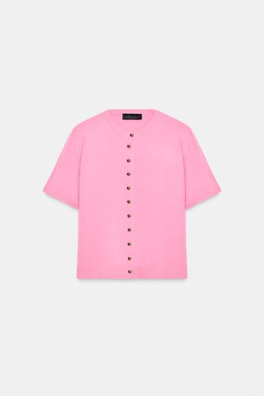 GILET EN MAILLE MANCHES COURTES - Rose de Zara - Image 5