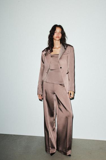 HIGH-WAIST SATIN TROUSERS - Chocolate brown by Zara - Image 0