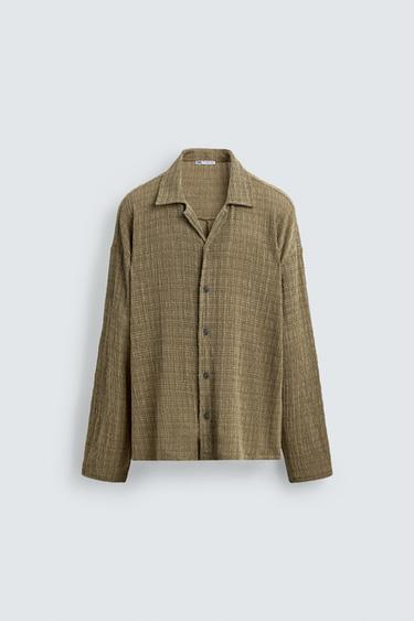 Zara WRINKLE EFFECT STRUCTURED SHIRT - Beige