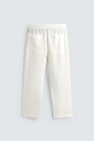 Zaras BYXA RELAXED FIT 100% LINNE - Vit