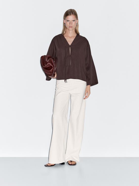 Cropped shirt with drawstring detail