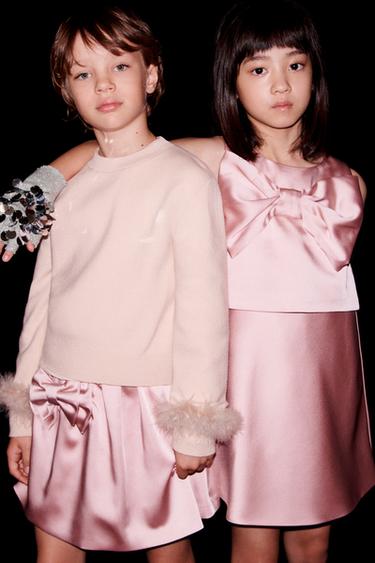 Zara SATIN EFFECT DRESS WITH CAPE AND BOW - Pink