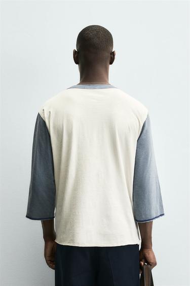 T-SHIRT COLOR BLOCK COL BOUTONNÉ - Écru de Zara - Image 2