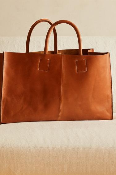 LEATHER TOTE BAG - Brown by Zara