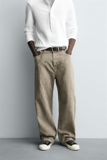 FADED PRINT BAGGY FIT TROUSERS - Light khaki by Zara