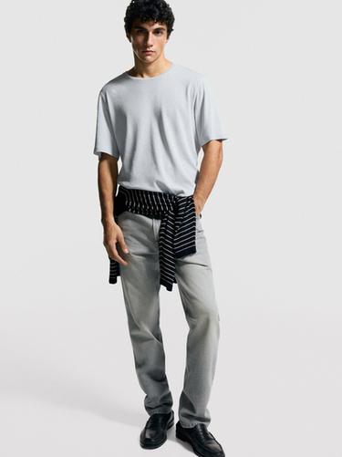 Zara Short sleeve linen blend T-shirt - Light blue