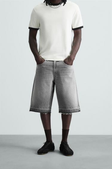 Zara BAGGY FIT DENIM SHORTS - Gray