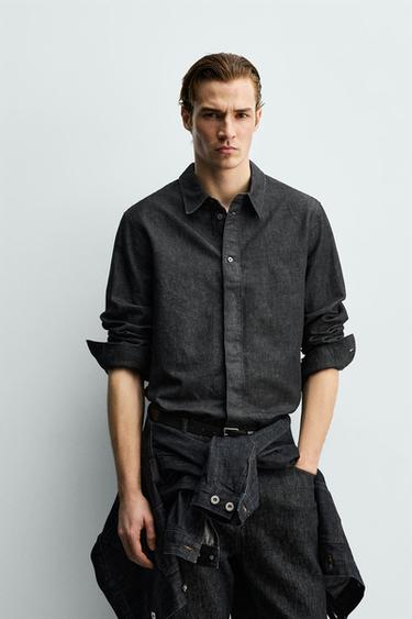COTTON/LINEN DENIM SHIRT - Black by Zara