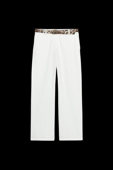 PANTALÓN CINTURÓN ESTAMPADO ANIMAL - Crudo de Zara