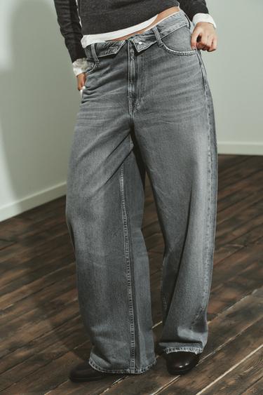 JEANS WITH FOLDED WAISTBAND TRF MID-WAIST - Grey by Zara