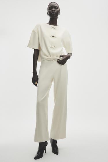 PANTALÓN ANCHO HEBILLA - Crudo de Zara