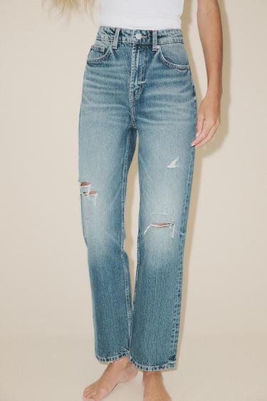 TEXANS TRF MOM FIT TIR LLARG - Blau / verd de Zara