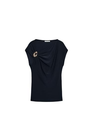 DRAPED TOP WITH METALLIC DETAIL - Navy blue by Zara