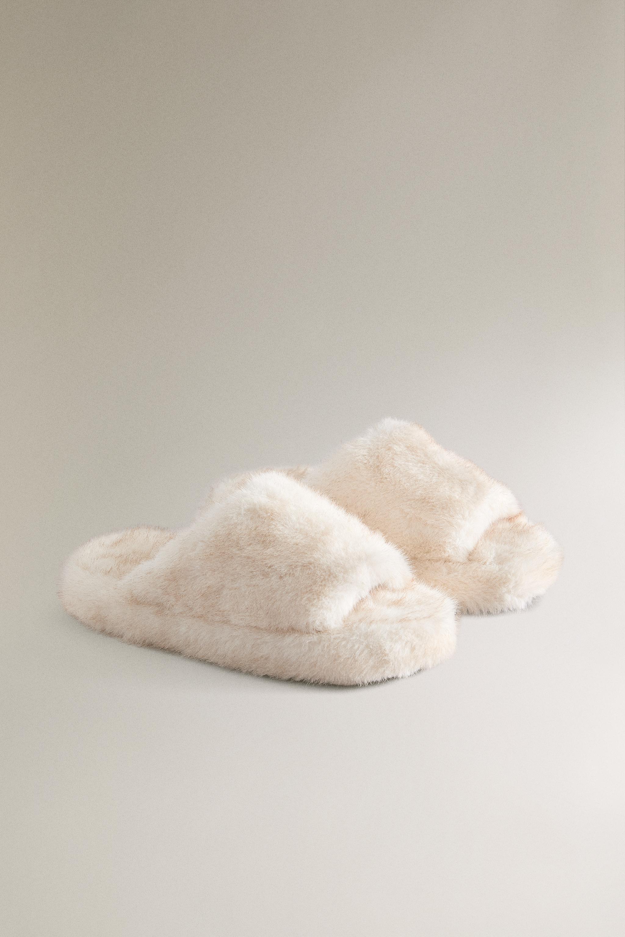 FAUX FUR FLATFORM SLIPPERS - White | ZARA Canada